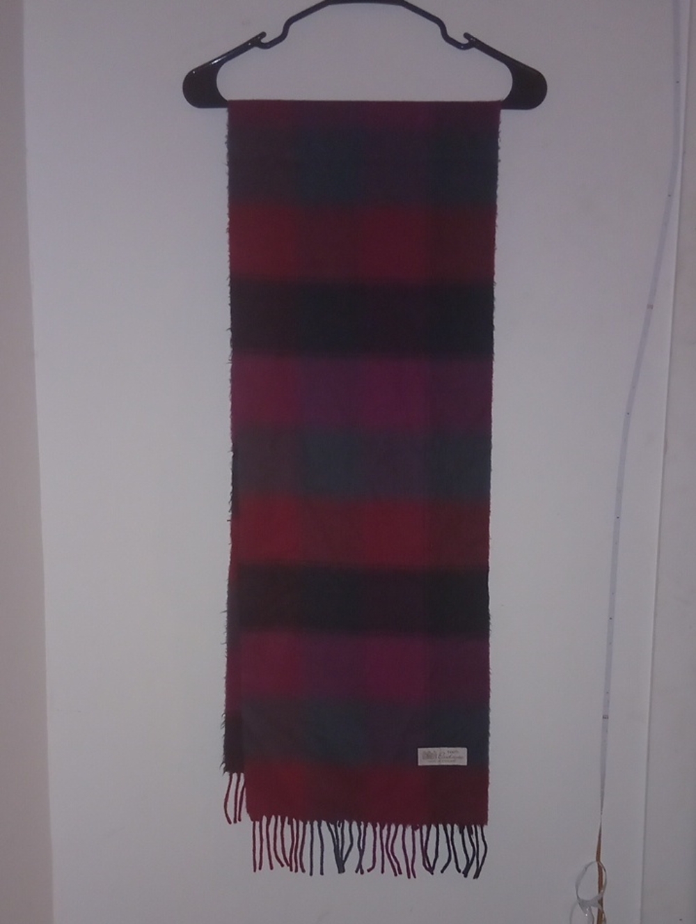 Vintage 100% Cashmere Beige Plaid Scarf Made In England w/ fringe border